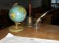 School Artifacts: Globe, handbell, quill and inkwell, and attendance records