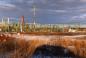 Rusting derrick sits in the yard at the Esso gas plant.