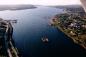 Strait of Canso looking north towards the Canso Causeway. Town of Port Hawkesbury on the right.