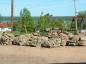 Palleted stone rubble awaiting shipment