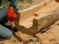 Jim Reeves working on replica aboiteau, carving a tight seal for controlling device "the clapper"