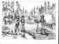 Drawing by Kathleen Angelski showing construction of the Giscome Portage wagon road in 1871.