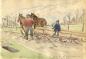 "Harold gives Ruth a ride as he hauls the telephone poles along the frosty ground to their holes."