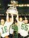 Players hoisting the Vanier Cup.