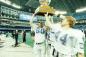 Players celebrating with the Vanier Cup.