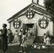 People gather outside the Kinghorn Schoolhouse