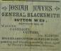 Advertisement: Josiah Hayes, Blacksmith, Sutton, Ontario