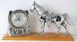 Chrome finish horse/horseshoe clock with windup alarm movement, Snider Clock Corporation.