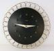 "Basket" electric wall clock, large metal dial and hour-marker balls, Snider Clock Mfg Co.