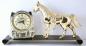 Horse/horseshoe electric mantel clock on metal base, Snider Clock Corporation