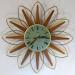 Wood and metal "flower" wall clock, battery movement, Snider Clock Mfg Co.