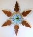 Unusual wall clock, fancy brass dial, battery movement, Snider Clock Mfg Co.