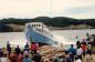 Challenger 89 being launched at Henry Vokey's shipyard in Trinity, Newfoundland.