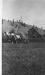 View of a thresher pulled by two paint horses at the Brent/Gervers farm