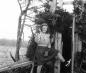 Eleanor Morrell at a hunting camp constructed on Brier Island.