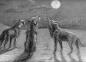 Wolves howling at the moon, drawn by Laing at the Pratt Institute.