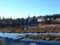 Buildings from early 1900s seen across the dammed portion of the pond.