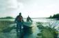 Travelling up a stream in boat