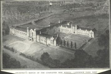 Historic photo from 1923 - Architects aerial sketch by the firm Chapman and Oxley of Havergal's planned 'New School' in Lawrence Park West
 in Lawrence Park