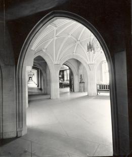 Historic photo from 1939 - Interior of Havergal - front entrance rotunda leading into the Assembly Hall in Lawrence Park