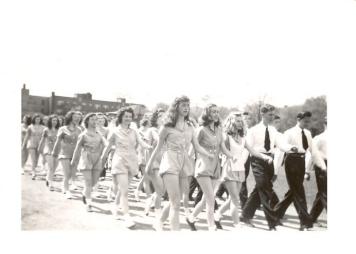 Historic photo from 1944 - North Toronto Collegiate Institute - cadet class drills - boys and girls in North Toronto