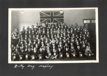 Historic photo from 1943 - Blythwood Elementary school - Ditty Bag collection for WWII soldiers in Sherwood Park