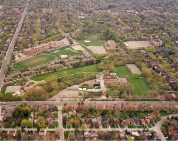 Historic photo from 1995 - Glenview Junior High, LPCI, John Ross Robertson and Havergal - aerial view in Lawrence Park