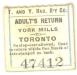 York Mills to Toronto return bus ticket: Toronto and York Radial Railway Company