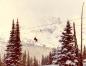 Two skiers enjoy a chairlift ride up Whistler Mountain.