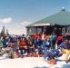 Skiers taking a break at the Roundhouse and enjoying a perfect 'Blue Bird' day. 