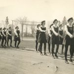 Girl Cadets Marching in Town Park, c. 1940s