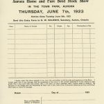 1923 Aurora Horse and Pure Bred Stock Show Entry Form