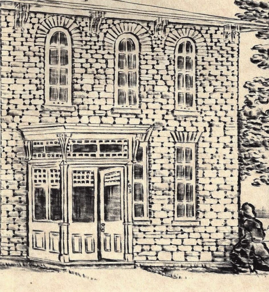 Drawn image of the front facade of the Doctor’s House in Almonte, 1960s