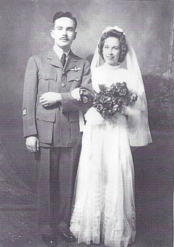 Wedding portrait of Kathleen Coxford and husband Cyril McCallum Thomson, 1943