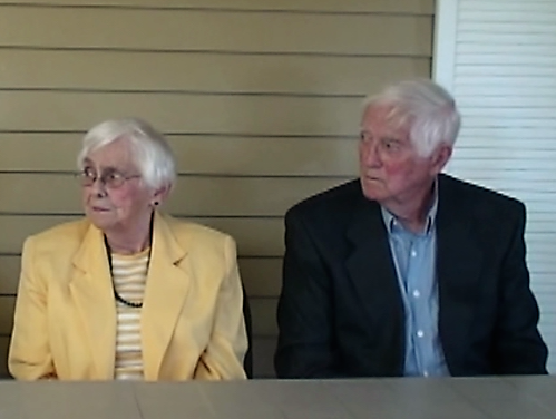 Colour photograph of siblings Pat & Gerard Green at the North Lanark Regional Museum in Appleton, ON, 2013.