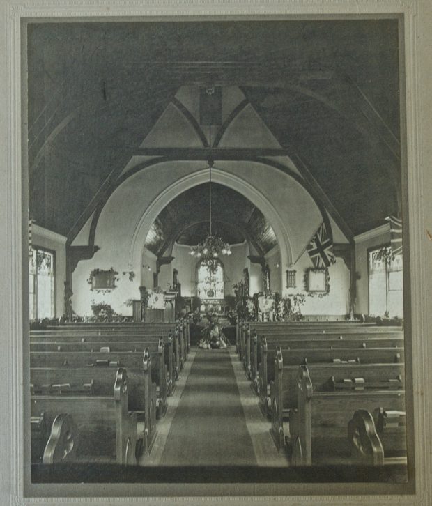 A photograph of the interior of Saint James Church C. 1919.