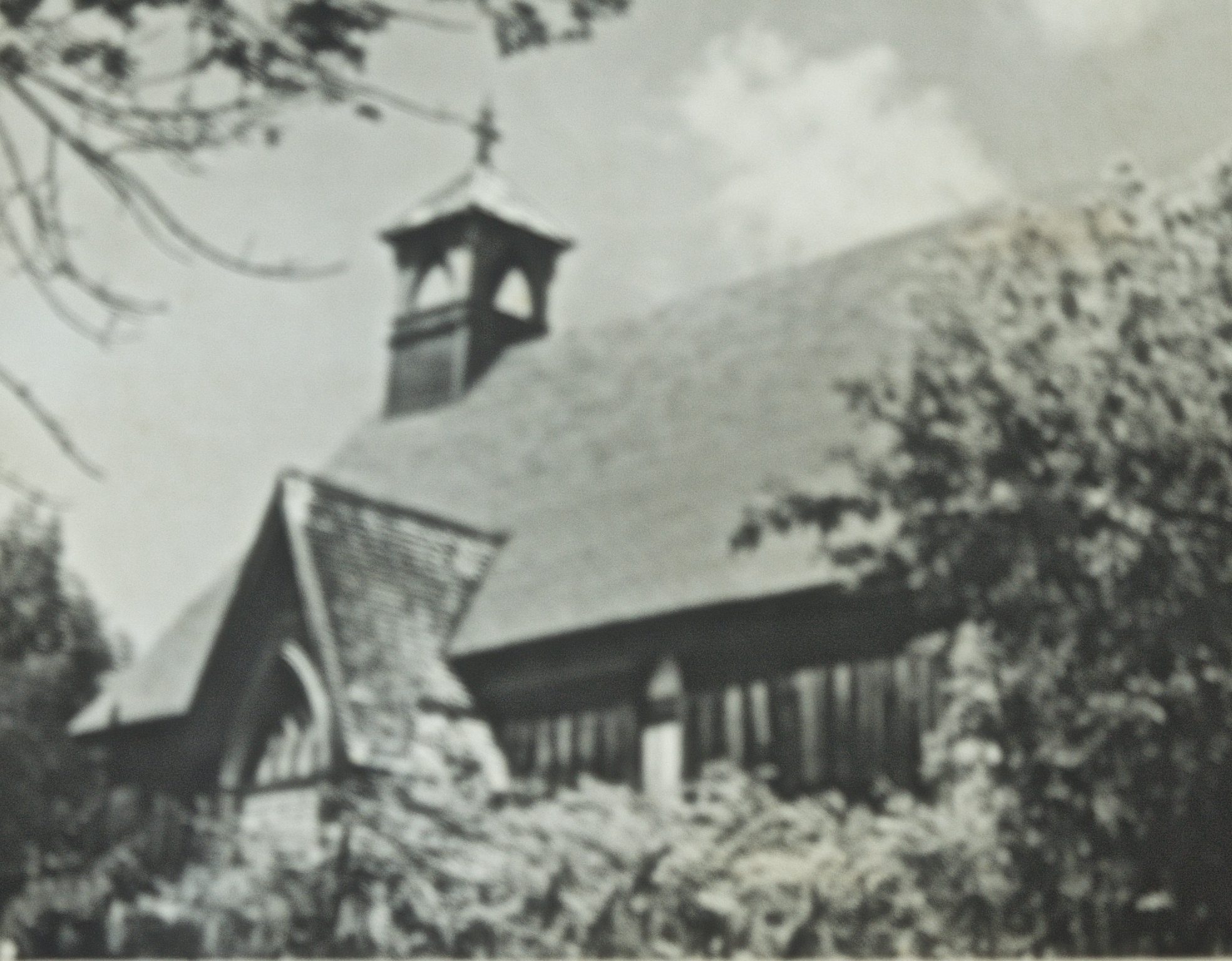 Black and white photograph of second St. James the Apostle "church on the hill."