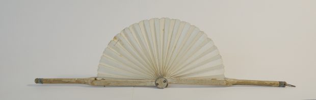 Woman's parchment fan with wooden handle