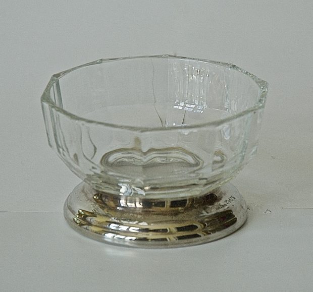 Glass Eucharist bowl with silver bass.