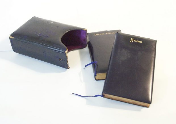 As set of leather bond books: Common Prayer and Hymns