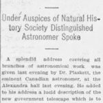 Newspaper article about Plaskett’s March 4, 1914 public lecture
