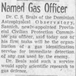 Dr. C.S. Beals appointed Provincial Gas Officer