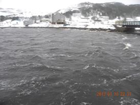 River at Rushoon, NL, bridge and community in the background