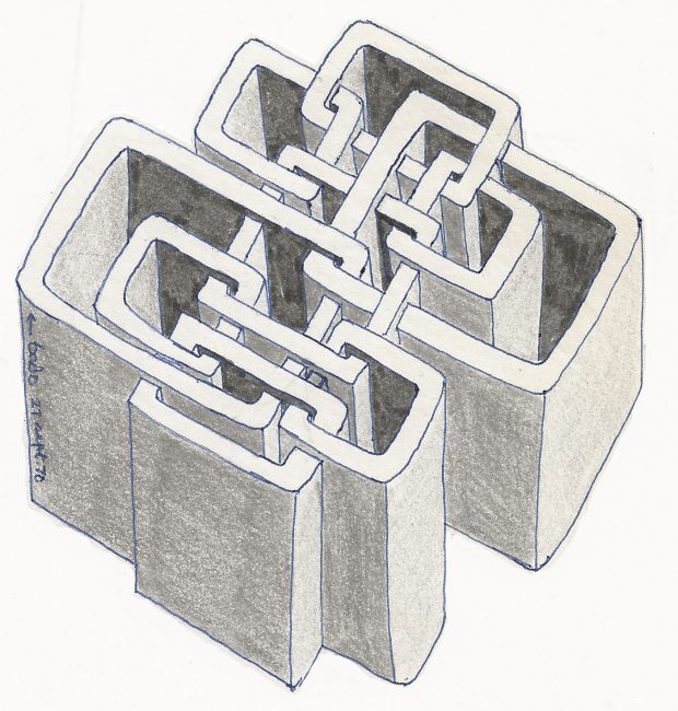 Abstract drawing by Bado. A three-dimensional labyrinth.