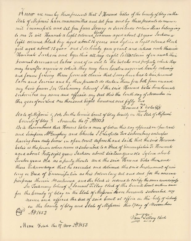 handwritten in 1852. Deed of Emancipation