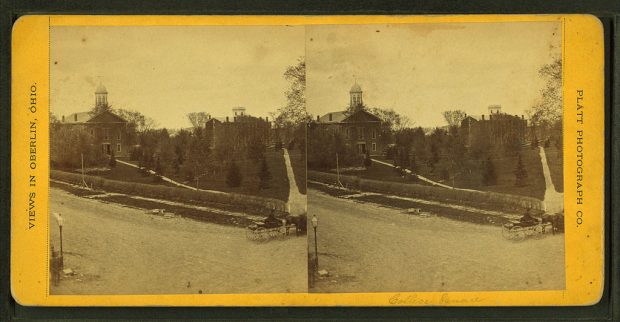 2 sepia photos side by side with colonial structures at end of long pathway, horse and cart in the foreground