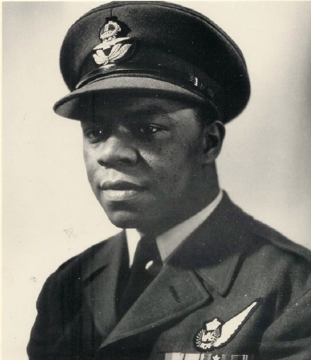 Black and white head and shoulders photograph of Gerald Carty in his Canadian Air Force uniform.