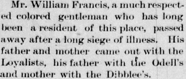 Newspaper clipping announcing the death of William Francis.
