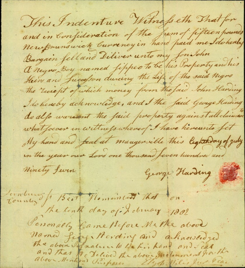 Handwritten bill of sale for a Black boy named Sippeo.