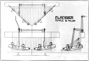 Black and white patent diagram of a pair of scrapers that attach to the cowcatcher on a locomotive.